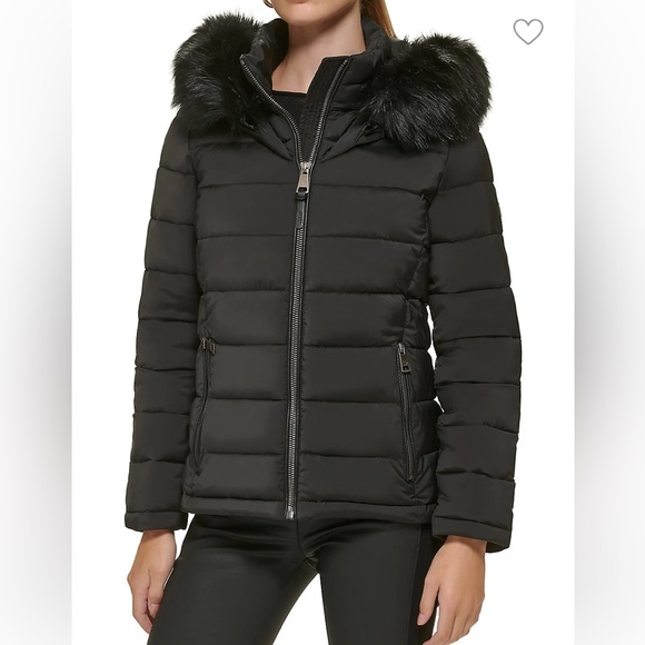 DKNY Womens Hooded Puffer Jacket Black Size Medium - Picture 2 of 11